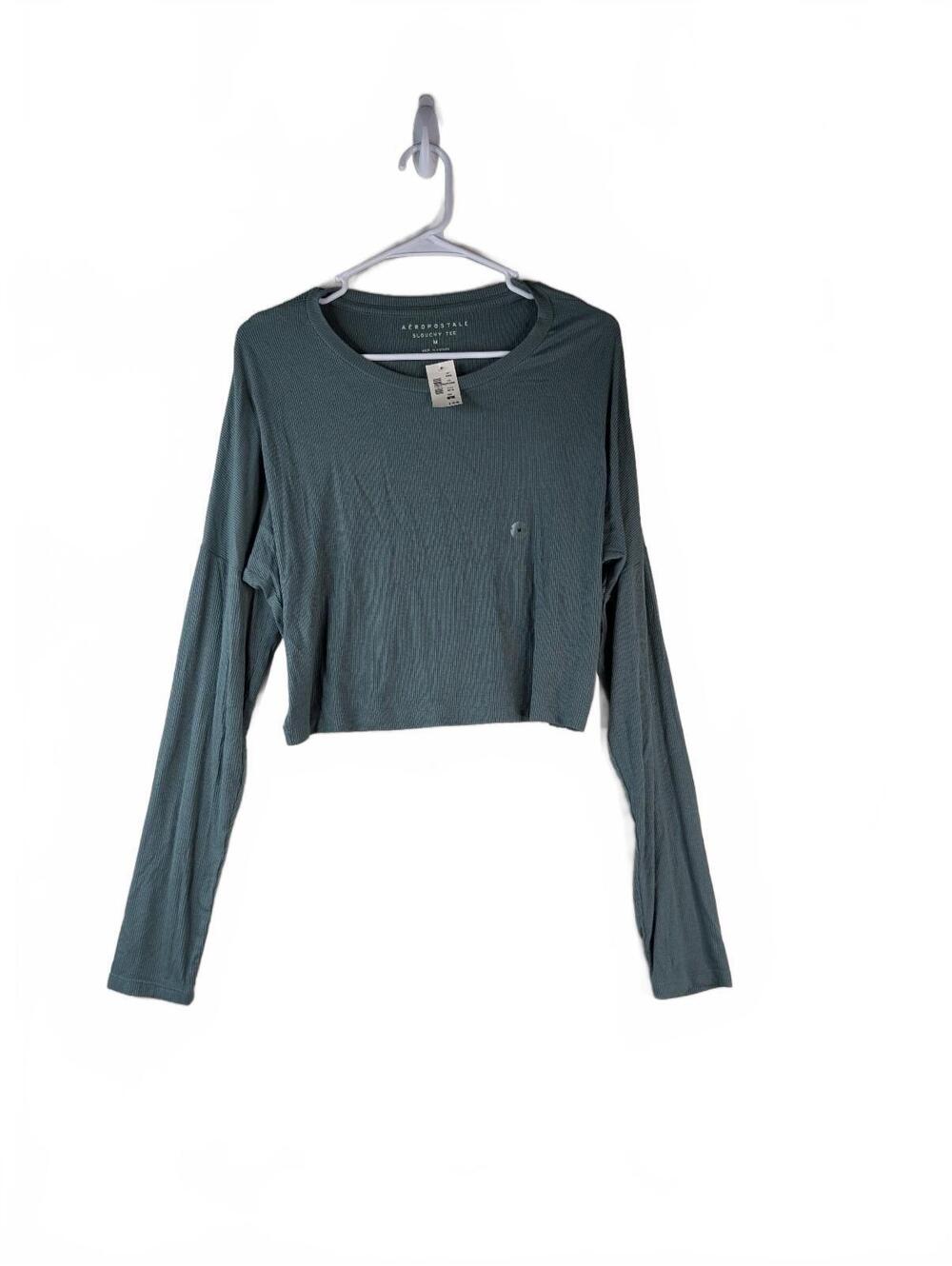 NWT Aeropostale Slouchy Tee Cropped Long Sleeve Knit Top Muted Sage Green Size M